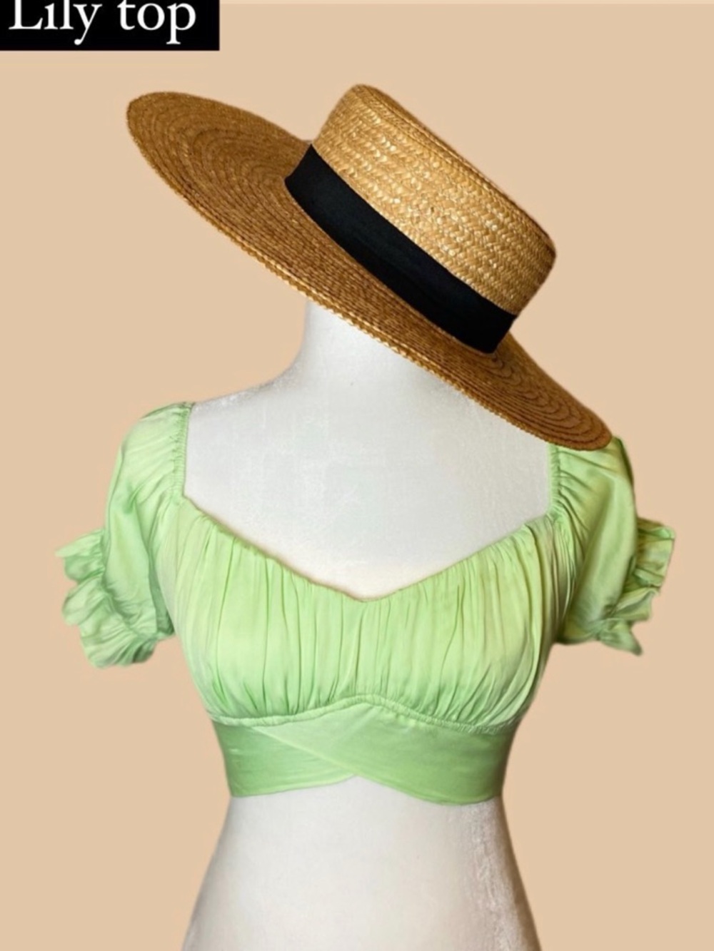 Saints & Secrets Sage Green Puff-Sleeve by Tie-Front Crop Top- Spring Top